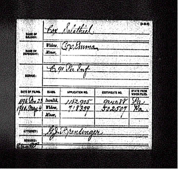 Salathiel Cox Pension Record.bmp (940610 bytes)