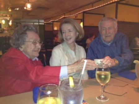 Mary Jo dining with her parents on their 73rd wedding anniversary